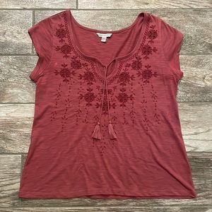 American Eagle Outfitters Slub Knit Embroidered Short Sleeve Top